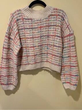Lush Cream and Multicolored Cropped Crew Sweater